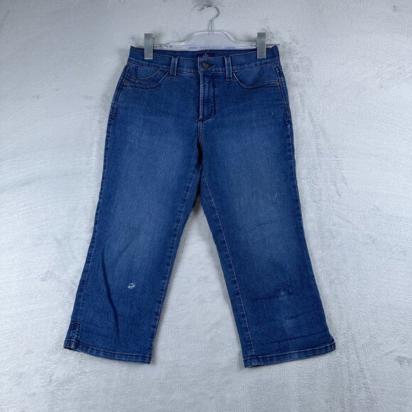 NYDJ Crop Jeans Womens Size 4P Mid Rise Medium Wash Ankle Slit Blue - Picture 1 of 12